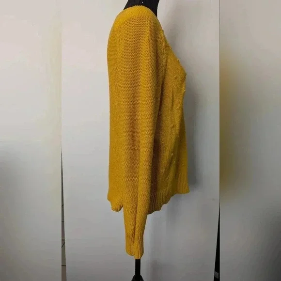 Mustard Yellow Knit Sweater Embroidered Detail Crew Neck Old Navy - Picture 3 of 6